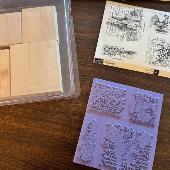 Stampin Up - Rubber Wood Block Stamp 4 Piece Set - Provencal - Retired 2005 New - Picture 3 of 3
